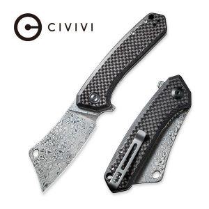Civivi - Mini Mastodon Twill Carbon Fiber Overlay On Black G10 Handle (2.97" Damascus) C 2011DS-1