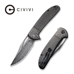 Civivi - Ortis Flipper Knife Twill Carbon Fiber Handle (3.25" Black Hand Rubbed Damascus) C 2013DS-1