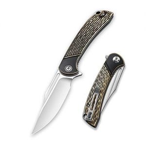 Civivi - Dogma Flipper Knife Black Polished Brass Handle (3.46"Satin D2) C 2014A