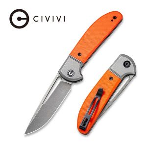 Civivi - Trailblazer Orange G10 Onlay On Gray Stainless Steel Handle (2.97" Gray Stonewashed 14C28N) C 2018A