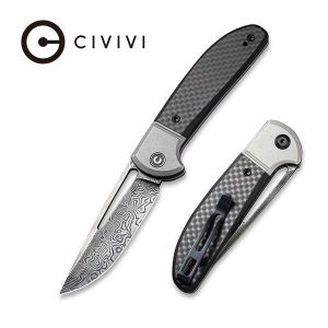 Civivi - Trailblaze Twill Carbon Fiber Overlay On Black G10 On Gray Stainless Steel Handle (2.97" Gray Stonewashed 14C28N) C 2018DS-1