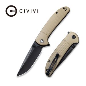 Civivi - Badlands Vagabond Flipper Knife Tan Fiber-glass Reinforced Nylon Handle (3.25" Black Stonewashed 9Cr18MoV) C 2019A