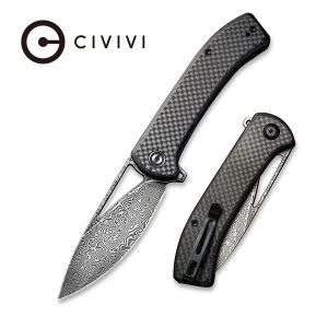 Civivi - Riffle Filpper Knife Dark Twill Carbon Fiber Overlay On Black G10 Handle (3.46" Black Hand Rubbed Damascus) C 2024DS-1