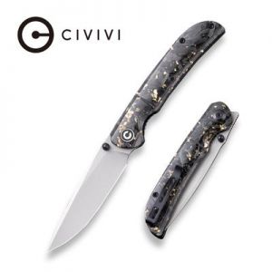 CIVIVI Imperium Front Flipper / Thumb Studs Knife - Shredded Carbon Fiber And Golden Shred In Clear Resin Contoured Handle (3.47" Stonewashed Nitro-V) C 2106A