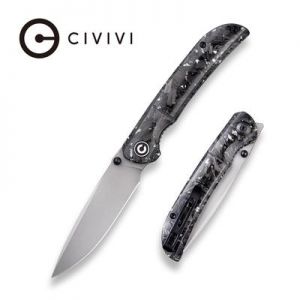 CIVIVI Imperium Front Flipper / Thumb Studs Knife - Shredded Carbon Fiber And Silvery Shred In Clear Resin Contoured Handle (3.47" Stonewashed Nitro-V) C 2106B