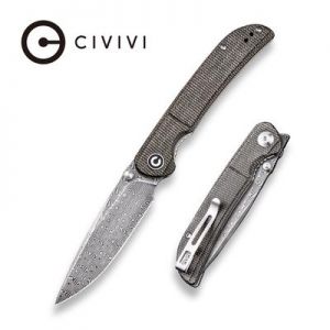 CIVIVI Imperium Front Flipper / Thumb Studs Knife - Dark Green Micarta Flat Handle (3.47" Black Hand Rubbed Damascus) C 2107DS-3