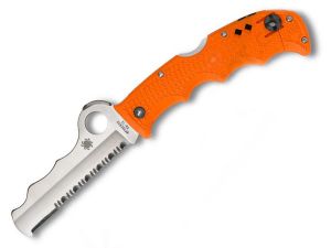 Spyderco Knives-C79PSOR Assist Rescue Folding Knife, 3.69'' Part Serrated VG-10 Blade, Orange FRN Handles,With Carbide Glass Breaker/ Whistle