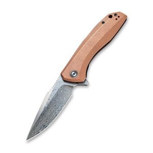 CIvivi - Baklash Flipper Knife Copper Stonewashed Handle (3.5'' Damascus) C 801DS-2