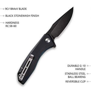 Civivi - Baklash Flipper Knife Double Black G10 handle (3.5'' Black Stonewashed 9Cr18MoV) C 801H