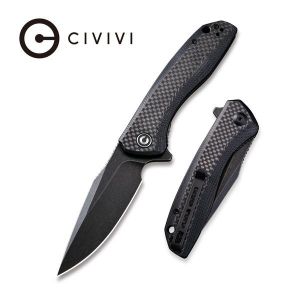 Civivi - Baklash Flipper Knife Black G10 with Carbon Fiber Overlay Handle (3.5'' Black Stonewashed 9Cr18MoV) C 801I