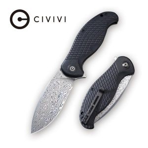 Civivi - Naja Flipper Knife Black G10 Handle (3.75'' Damascus) C 802DS