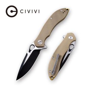 Civivi - Aquila Flipper Knife Tan G10 Handle (3.45'' Black Stonewash and Satin Flat Japanese VG-10) C 805C