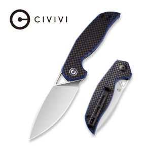 Civivi - Anthropos Flipper Knife Blue G10 Handle with Carbon Fiber Overlay (3.25'' Satin D2) C 903B