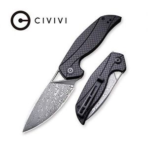Civivi - Anthropos Flipper Knife Black G10 Handle with Carbon Fiber Overlay (3.25''Damascus) C 903DS