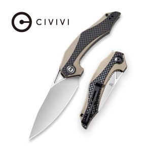 Civivi - Plethiros Liner Lock Knife Tan G10 Handle with Carbon Fiber Overlay (3.45'' Satin D2) C 904A