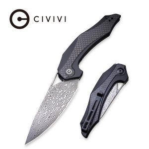 Civivi - Plethiros Liner Lock Knife Black G10 Handle with Carbon Fiber Overlay (3.45'' Damascus) C 904DS