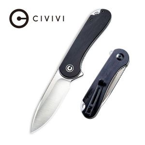 Civivi - Elementum Flipper Knife Black Ebony Wood Handle (2.96'' Satin D2) C 907D