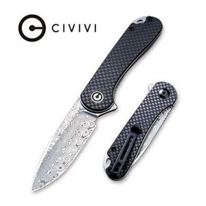 Civivi - Elementum Flipper Knife Twill Carbon Fiber Overlay On Black G10 Handle (2.96'' Damascus) C 907DS