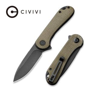 Civivi - Blade HQ Exclusives SKU - Elementum Flipper Knife Green Micarta Handle (2.96'' Black Stonewashed CPM S35VN) C 907Q