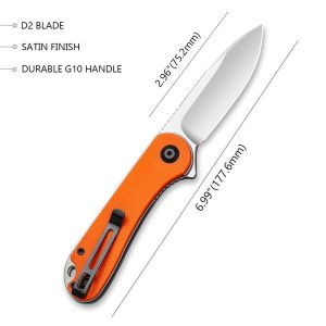 Civivi - Elementum Flipper Knife Orange G10 Handle (2.96'' Satin D2) C 907R