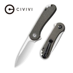 Civivi - Elementum Flipper Knife Dark Green Micarta Handle (2.96'' Satin D2) C 907T