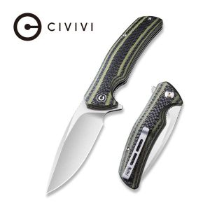 Civivi - Incite Flipper Knife Layered Green G10 and Carbon Fiber Handle (3.7'' Satin D2) C 908A