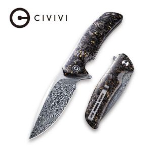 Civivi - Incite Flipper Knife Shredded Carbon Fiber And Golden Shred In Clear Resin Handle (3.7'' Damascus) C 908DS-1