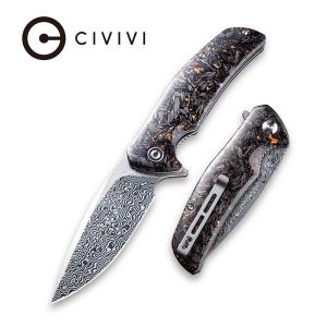 Civivi - Incite Flipper Knife Shredded Carbon Fiber And Copper Shred In Clear Resin Handle (3.7'' Damascus) C 908DS-2