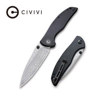 Civivi - Governor Thumb Studs Knife Black G10 Handle (3.86” Damascus) C 911DS
