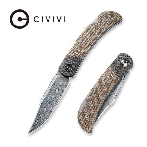 Civivi - Rustic Gent Lock Back Knife Brown Matrix Micarta Handle With Carbon Fiber Bolster (2.97" Damascus) C 914DS-2