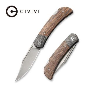 Civivi - Rustic Gent Lock Back Knife Dark Brown Matrix Micarta Handle With Carbon Fiber Bolster Handle (2.97" Gray stonewashed D2) C 914E