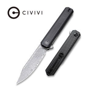 Civivi - Chronic Flipper Knife Twill Carbon Fiber Overlay On Black G10 Handle (3.22'' Damascus) C 917DS