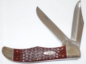 Case Knives-00189 Hunter Folding Pocket Knife, Jigged  Brown Staminawood, 4'' Plain Blade, With Leather Sheath