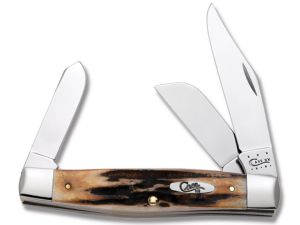 CASE- 06364 -Stockman BRNT Stag Folding Pocket Knife with Leather Pouch ( 1.5" Stainless Steel Blade )
