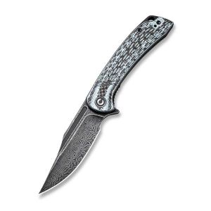 CIVIVI Dogma Flipper Knife Layered White G10 and Carbon Fiber Handle (3.46" Black Hand Rubbed Damascus) C 2014DS-1