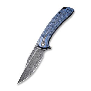 Civivi - Dogma Flipper Knife Layered Blue G10 and Carbon Fiber Handle (3.46" Black Hand Rubbed Damascus) C 2014DS-2