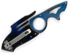 CRKT-2390  Neck/ Utility Fixed Blade Knife By Terry Renner, 2'' Satin Blade, Blue/ Black G-10 Handles,With Sheath, Discontinued , Rare