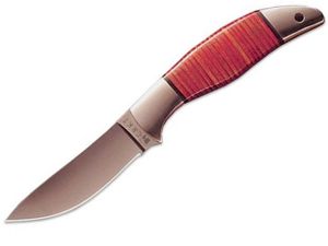 CRKT-2750 Alaska  Pro Hunter  Brooks Range Fixed Blade Knife, 3.12'' Plain Blade  , W/ Leather Sheath, Stacked Leather Handle, Rare, Dis-Continued