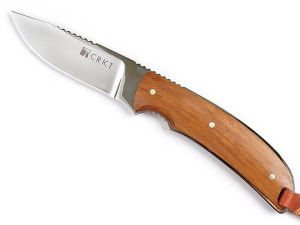 CRKT- 2810 Kilbuck Signature  Hunter Fixed Blade Knife By Kommer, 3.25'' Drop Point Blade, Bamboo Handles, W/ Leather Sheath, Rare, Discontinued