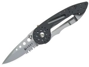 CRKT-5016 Van Hoy On Fire Folding Pocket Knife, Black Aluminum Handles, 2.375'' Part Serrated Blade