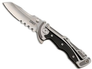 CRKT-5195 Graphite Glenn Klecker Folding Pocket Knife, 3.06'' Satin Serrated Blade, G-10 Overlay Handles, Liner Lock