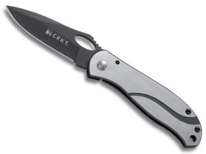 CRKT-6480 Pazoda Framelock Folding Knife, Stainless Steel Handles, 2.65'' Black Plain Blade, With Pocket Clip