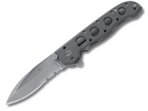 CRKT -M21-12 Folding Pocket Knife By Carson, Flipper, 3.12'' Spear Point Blade, Charcoal Grey Aluminum Handles,With Pocket Clip