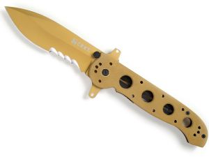 CRKT-M21-14DSFG Tactical Flipper Pocket Knife, Desert Tan G-10 Handles, Veff Serrations, Designed By Kit Carson