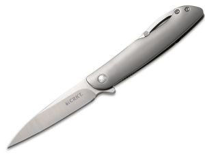 CRKT-K240XXP  Swindle Framelock Pocket Knife By Ken Onion, 3.2'' Wharncliff Plain Blade, Stainless Steel Handles