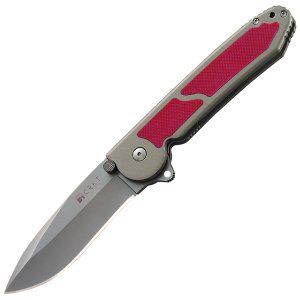 CRKT- M18-04R Folding Pocket Knife By Carson, 3.63'' Plain Blade, Aluminum Handles With Red G-10 Inlays, With Pocket Clip, Discontinued