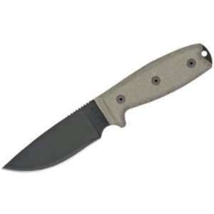 Ontario-8619   RAT 3 -D2 Tactical Fixed Blade Knife, Micarta Handles, With Boot Clip, OD  Green TeKLOCK Kydex Sheath, 3.3'' Plain Blade