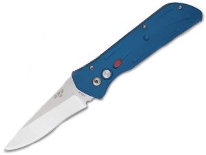 D.K.D Knives-Python   Automatic Folding Knife, Blue Aluminum Handles, 3.5'' Satin Plain Blade, With Pocket Clip