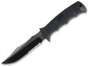 S.O.G  E37T-N Seal Pup Elite Fixed Blade Knife, 4.85'' Part Serrated Blade, GRN Handles, Black TiNi Finish