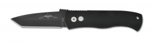 Pro-Tech Knives - E7T03 , Emerson CQC-7 , Automatic Tactical Folding Knife , 3.25'' DLC Plain Blade ,  Solid Black Aluminum Handles , W/ Pocket Clip